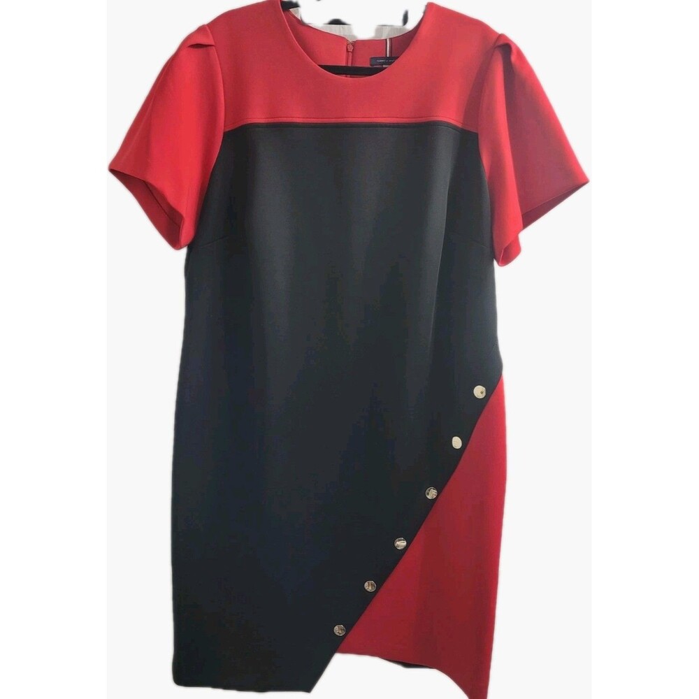 Tommy Hilfiger Dress 18W NWT Red Black Colorblock Sheath Career Work Midi